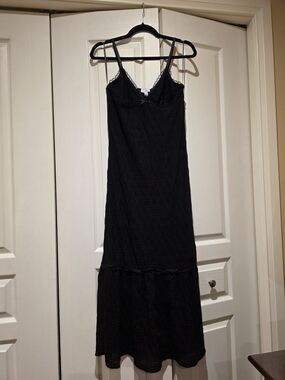 love, Fire Black Slip Maxi Dress with Lace Trim
